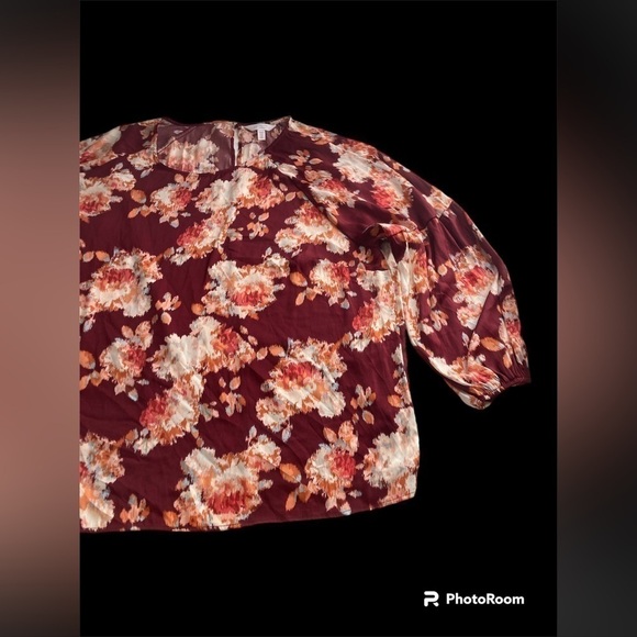 Plus size Lauren Conrad floral blouse mid sleeves puff sleeves 1 button neck - Picture 6 of 13